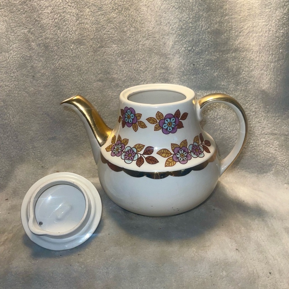 Floral Teapot with Gold Accents
